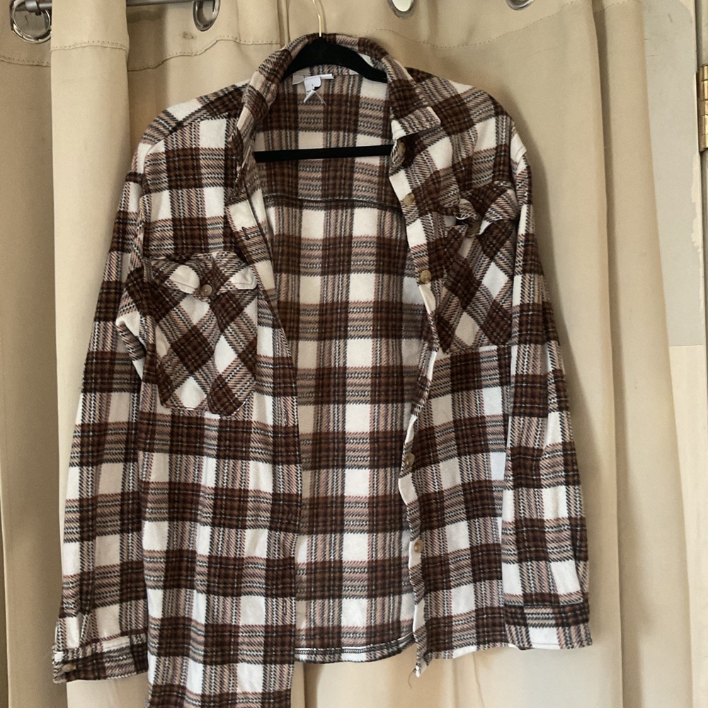 Plaid Brown and White Women's Jacket